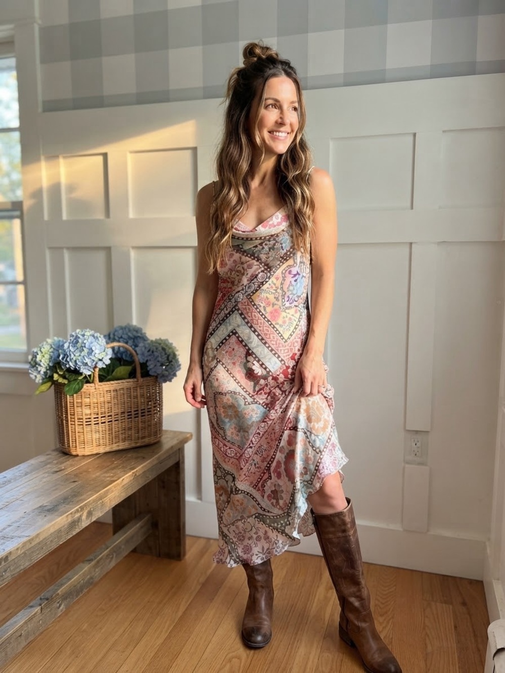 Zara Multicolor Paisley Slip Midi Dress in Pastel Mix Large